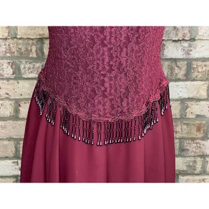 formal dress prom maroon wine red lace beaded fringe thumbnail 5