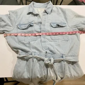 Rag & Bone Denim Jumpsuit Size L Light Wash Tie Waist Utility Wide Leg thumbnail 5
