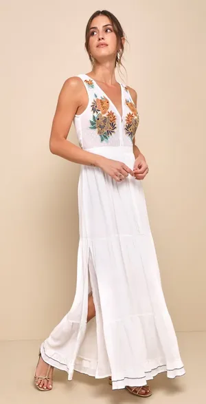 NWOT Lulus Tickets To Paradise White Embroidered Maxi Dress Resort Cruise Size S thumbnail 1