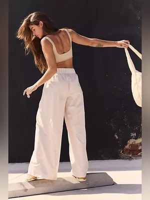 NWT FREE PEOPLE Movement One More Time Wide Leg Pants- Bleached Clay thumbnail 3
