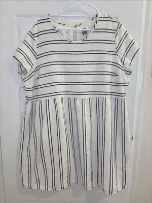 Old Navy XXL White Navy Striped Babydoll Mini Dress Coastal thumbnail 1
