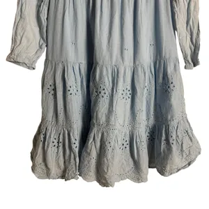 Area Stars Eyelet Trim Light Blue Long Sleeve Square Neck Dress Size Medium thumbnail 10