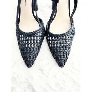 Jessica Simpson Nyara Black Woven Leather Slingback Pointed Heels Chic Classic thumbnail 3