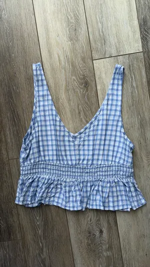 Hollister Blue and White plaid top thumbnail 2