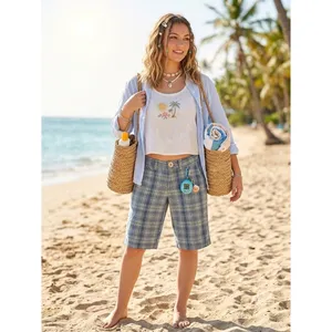Levis Tab Twills Plaid Shorts Blue Green Yellow Cotton Flat Front women's size 6 thumbnail 5