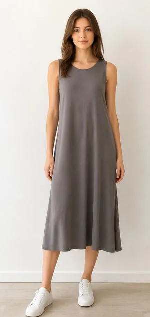 Eileen Fisher Women's Gray 100% Silk Sleeveless Shift Dress Size M thumbnail 1