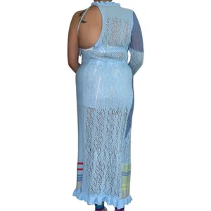 Light Blue One-Shoulder Crochet Maxi Dress thumbnail 4