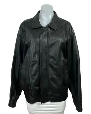 Vintage Cuiropolis Women's Black Faux Leather Zip Up Bomber Jacket Size XL-2XL thumbnail 1