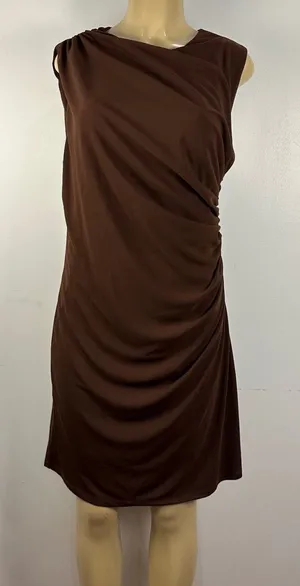 New Zara Bodycon Brown Dress Sz XXL Ruched Sleeveless Chic NWT thumbnail 1