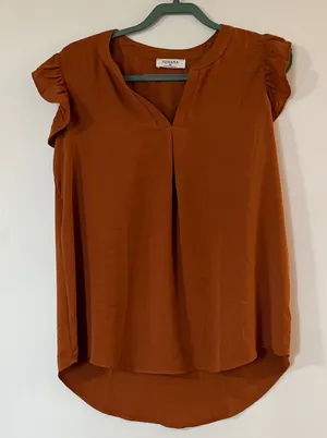 Zenana Outfitters Rust Orange Cap Sleeve V-Neck Blouse thumbnail 1