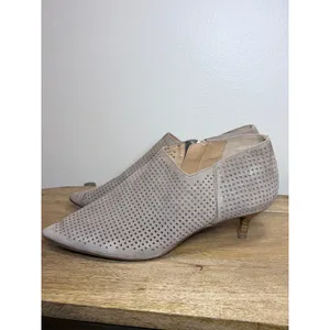 Franco Sarto Taupe Suede Perforated Pointed Toe Kitten Heel Booties 6.5 thumbnail 4