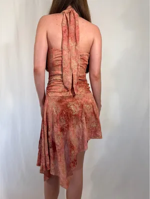 High Neck Y2k Asymmetrical Skirt Orange and Red Sparkly Party Dress thumbnail 8