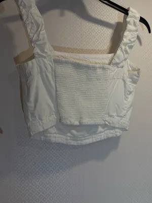 NWOT Free People Cream Elastic-Waist Cotton Ruffle Top thumbnail 5