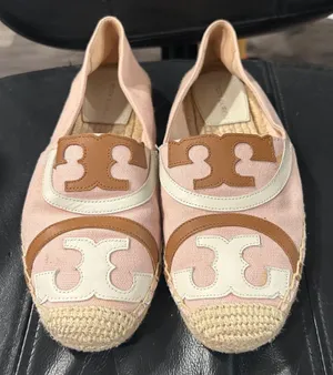 Tory Burch Blush Pink Canvas Espadrilles with Tan & Cream Logo thumbnail 1