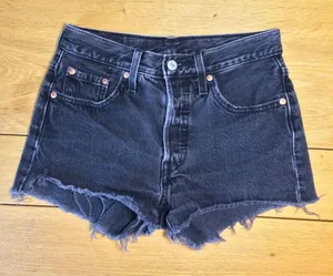 Levi’s 501 Jean shorts 24 button-fly faded black distressed thumbnail 1
