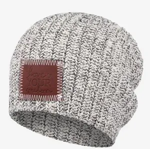 Love your melon 100% cotton beanie cuffed hat black and white knit! thumbnail 1