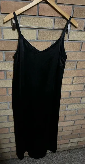 NWT Halogen Black Satin Slip V Neck Midi Dress Size Medium thumbnail 1