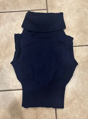 Zara Navy Sleeveless Turtleneck Knit Sweater Vest thumbnail 1
