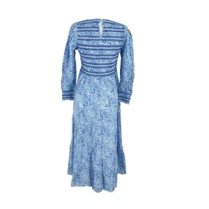 NWT Pink City Prints Isabel Dress XS Ornate Sky Blue Cotton Smocked Midi thumbnail 6