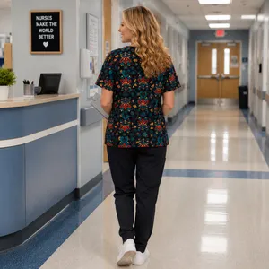 GT Performnce Black Printed V Neck Scrubs Top, S thumbnail 3