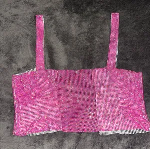 SheIn NWOT Rhinestone Detail Metallic Open Back Pink Top thumbnail 1