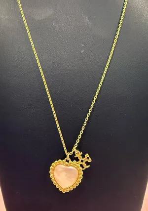 Tory Burch | Gold Plated Logo & Mother of Pearl Heart Pendant Necklace thumbnail 1