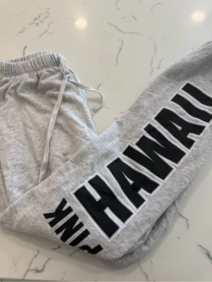 PINK Victoria's Secret Light Gray Joggers with Black 'HAWAII' Lettering thumbnail 3
