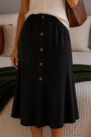 Time & Tru Black Button-Front Skirt thumbnail 1