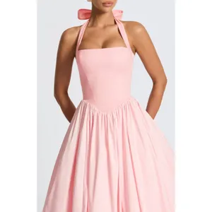NWT Babyboo Cressida Blush Pink Halter Corset Fit & Flare Midi Dress Womens Sz L thumbnail 8