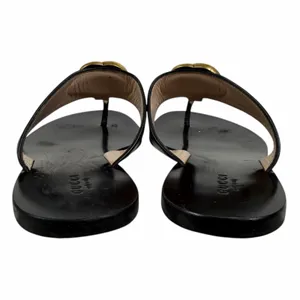 Gucci Black Leather Thong Sandal Gold Double G Logo Size 36.5 thumbnail 9