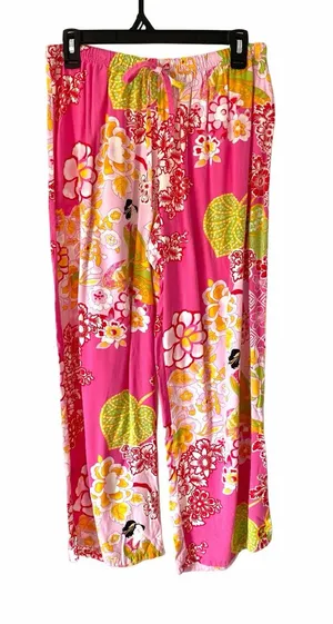 Natori Asian Motif Bright Pink Floral Lounge pajama pants size medium thumbnail 1