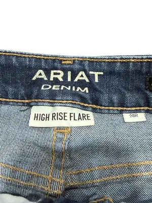Ariat Premium High Rise Flare Raw Hem Dark Wash Denim Jeans 28R Blue Lake‎ thumbnail 5