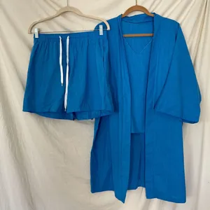 Source Unknown Linen & Cotton Blend 3 Piece Matching Lounge Casual Set M Shorts Top Cardigan thumbnail 4