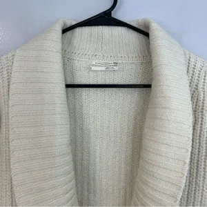 Anthropologie Deep V Wool Blend Oversized Ivory Cardigan Sweater Size Small thumbnail 4
