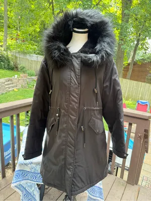Source Unknown XUANHUANIAO Faux Fur Hooded Parka Jacket - Black size XL thumbnail 1