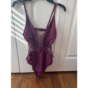 Ambrielle Women's Strappy Criss Cross One Piece Swimsuit Purple Size Large thumbnail 6