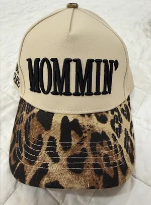 Mommin' (Too Busy to Care) Cream and Leopard Baseball Cap thumbnail 1