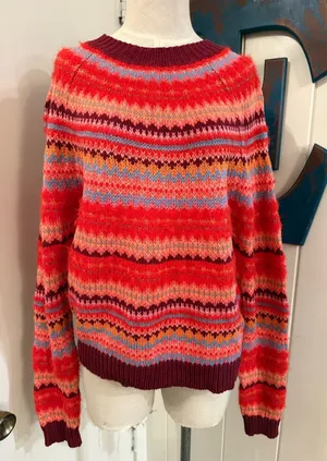 American Eagle Outfitters Red Multi-Stripe Fair Isle Crewneck Sweater thumbnail 1