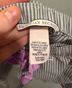 Victoria’s Secret Striped Embroidered Detail Long Sleeve Oversized Pajama Top and Shorts Set Grey and Purple thumbnail 11