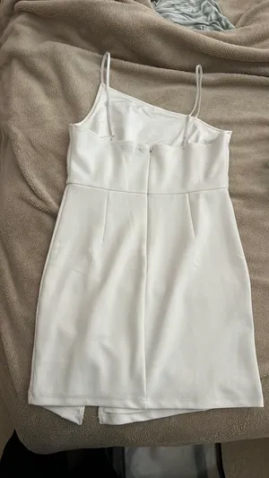 White Asymmetrical Bodycon Mini Dress With Slit thumbnail 5