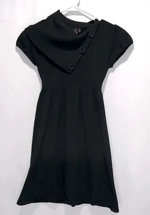Imperfect black‎ mini sweater dress ribbed top cute buttons stretchy XXS XS thumbnail 1