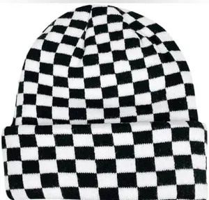 Princess Polly Checkered Black and White Beanie thumbnail 1