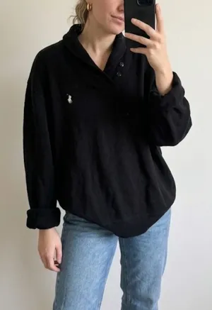 Ralph Lauren Oversized Pullover Sweater XL Shawl-Collar Black thumbnail 1