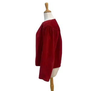 VTG 80s Suede Leather Jacket M Red Open Front Pleated Shoulder Bold Chic Casual thumbnail 3