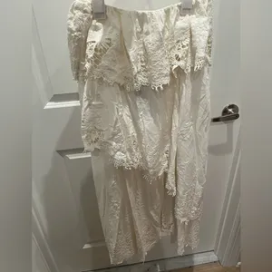 NWT Farm Rio Maxi Lace Asymmetrical Tiered Skirt White S thumbnail 2