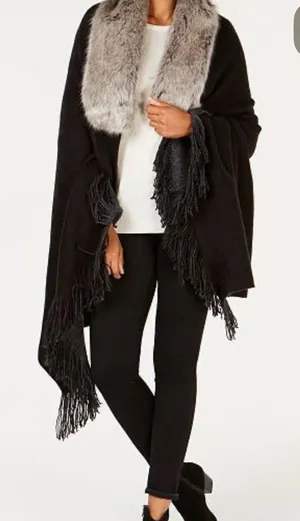 Lauren Ralph Lauren Removable Faux-Fur Collar Poncho thumbnail 1