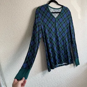 Little Sleepies Bamboo‎ Women’s Navy Green Tartan Plaid Pajama Top Size Small thumbnail 10