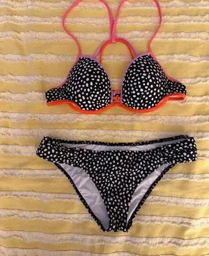 Victoria's Secret Black Polka Dot Padded Bikini Swimsuit thumbnail 1