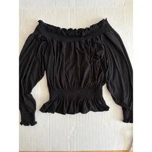 Lauren Ralph Lauren Black Off-Shoulder Smocked peplum Blouse S long sleeve thumbnail 6