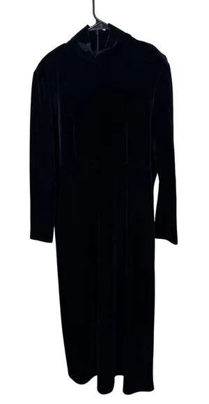 Vintage KC Spencer Black Velvet Mock Neck Long Sleeve Maxi‎ Dress Size 14 thumbnail 1